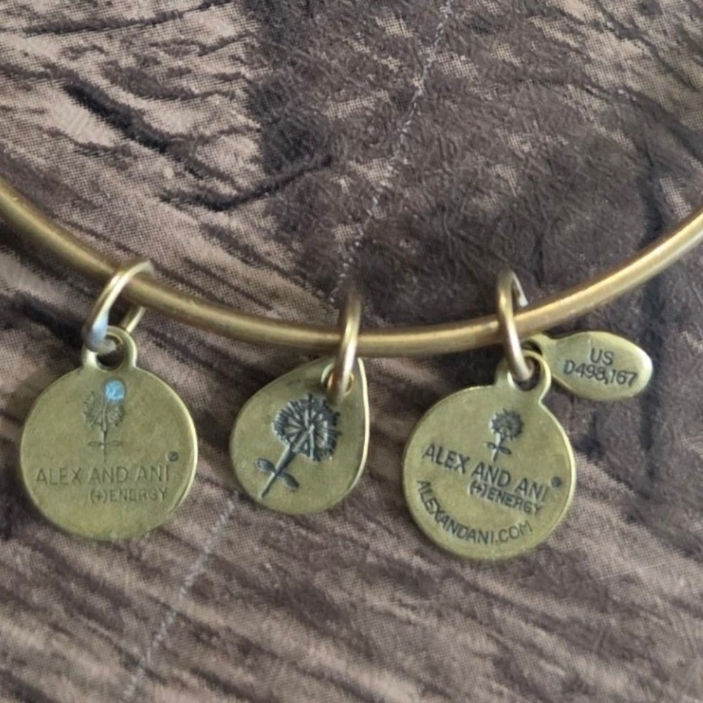ALEX AND ANI Bangle Bracelet Womens Gold Dandelion Charm Rafaelian Finish
